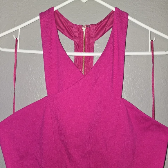 Express Bodycon Cocktail Fuchsia Pink Midi Dress Size 12 - Picture 2 of 12